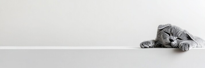 Aufkleber - Grey kitten sleeping on white surface against white background.