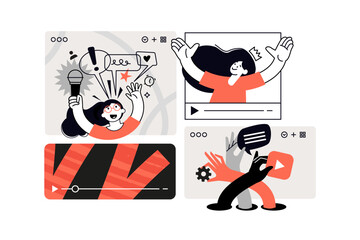 Fototapete - Video, movie, video clip. Vector illustration for web banner, social media banner, business presentation, marketing material.