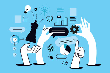 Fototapete - Project management.  Vector illustration for web banner, social media banner, business presentation, marketing material.