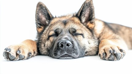Aufkleber - Adorable German Shepherd puppy sleeping peacefully on white background.