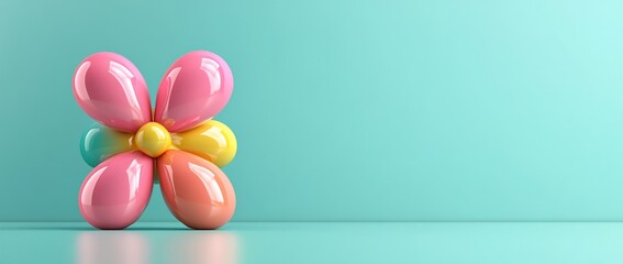 Poster - Colorful balloon flower on teal background.