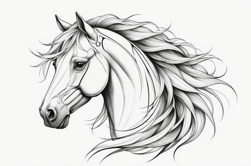 Naklejka na meble Detailed grayscale horse head, flowing mane and tail