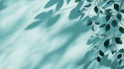 Aufkleber - Green leaves and shadows on a teal background.