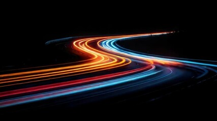 Aufkleber - Abstract neon light trails in vibrant motion, forming dynamic curved lines against a black background, symbolizing high-speed technology,futuristic data flow, digital communication.