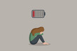 © krissikunterbunt - depressed girl with empty battery burnout concept vector illustration