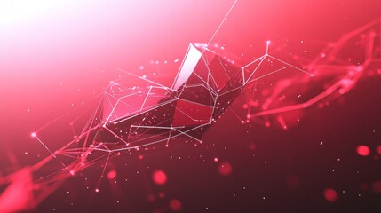 Poster - Abstract Red Geometric Network:  Digital Art,  Connectivity, and Modern Technology