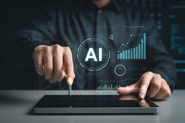 Poster - Businessman Using AI Technology for Data Analysis and Growth