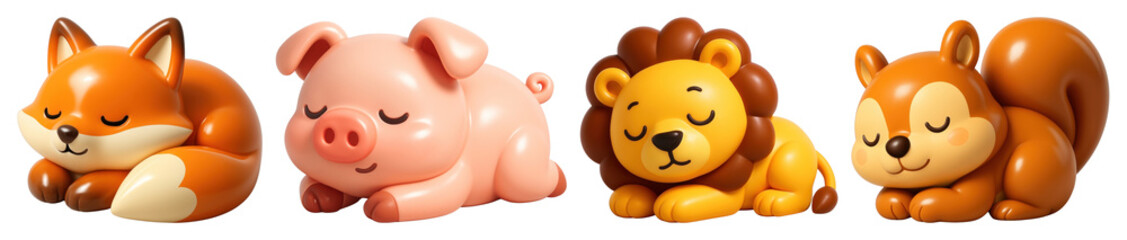 Wall Mural - png cute sleeping animal figurines, element set on transparent background