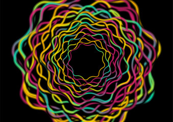 Fototapete - Colorful smooth wavy circular shapes on black background. Vector graphic design