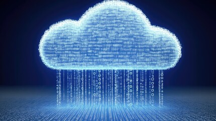 Poster - Cloud storage illustration in minimalist style with binary digits on a tech blue background