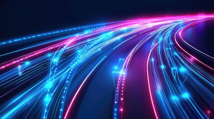 Poster - Conceptual data packets traveling through virtual highways and neon pathways