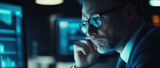 Businessman analyzing growth and financial data through graphs and charts