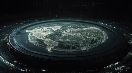 Poster - Global network technology with world map and lines forming a connected grid
