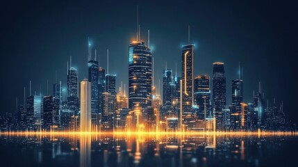 Poster - Futuristic cityscape with illuminated skyscrapers and high-tech infrastructure at night