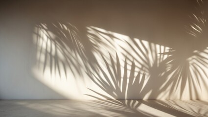 Wall Mural - frozen motion of palm leaves casting shadows on background