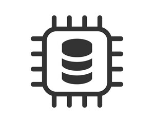 Poster - Minimalist icon depicting a computer chip housing a database. Represents data storage, processing, and server technology. Ideal for tech, IT, or web design projects.