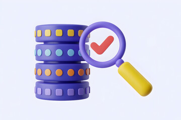 Poster - 3D Render of Database Security Check with Magnifying Glass