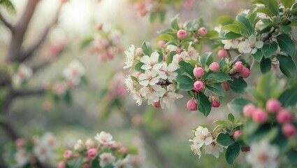 Poster - Green leaves on apple tree blossoms