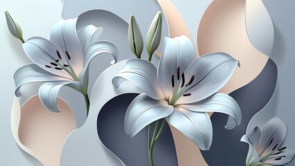 Wall Mural - serene blue lilies: a papercut floral masterpiece