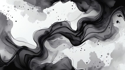 Wall Mural - abstract monochrome ink wash painting: shades of gray and black swirls