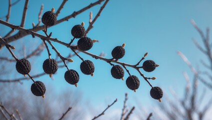 Poster - New growth in nature is evident as buds begin to unfold on branches, marking the start of spring