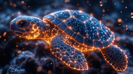 Poster - Glowing Sea Turtle: Digital Art