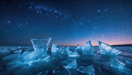 Wall Mural - Frozen ice and a starry sky create a dreamlike nighttime scene