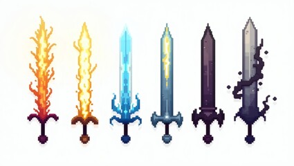Fototapete - A collection of fantasy sword illustrations with vibrant colors, each with unique designs and effects
