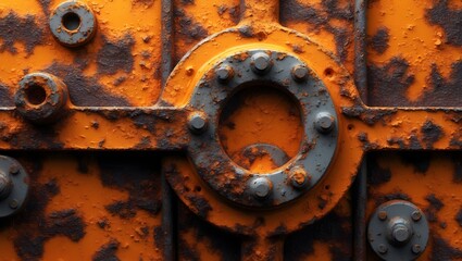 Poster - A close-up shot of a heavily rusted mechanical part. The texture and colors convey a sense of age and industrial history