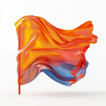 Abstract Orange and Blue Flag Waving in the Wind 3D Render