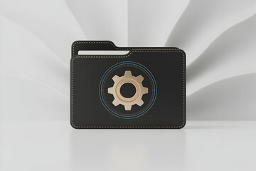 Poster - Black Leather Folder with Gold Gear Setting Icon