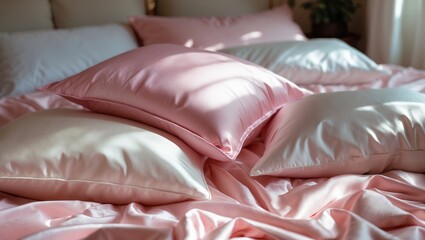 Poster - Intimate view of a bed featuring stunning silk sheets