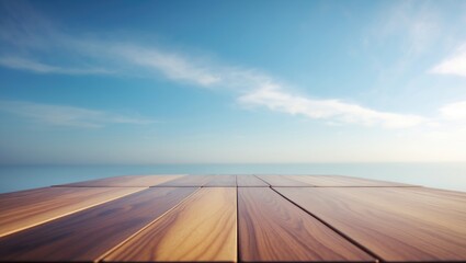 Poster - Bare wooden table surface beneath a blue sky