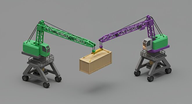 Cranes Lifting Container in Isometric View for Global Trade Concept
