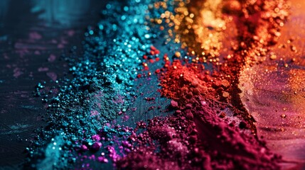 Poster - A breathtaking display of vibrant and colorful powders merging beautifully in various shades of orange, pink, and blue