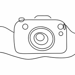 Poster - Vector illustration of a simple camera outline with abstract lines on a white background