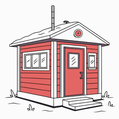 Poster - Cartoon illustration of a cozy red cottage on a white background for design projects