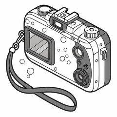 Poster - Detailed isometric outline of a digital camera graphic isolated on a white background ideal for design and illustration