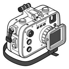 Poster - Illustrated isometric view of a professional video camera showing technical details suitable for creative projects