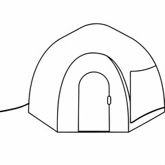 Poster - Minimalist black outline camping tent vector design for outdoor adventures and travel concepts suitable for transparent backgrounds