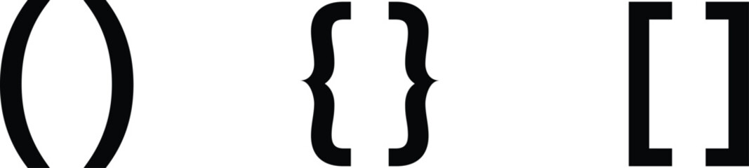 Fototapete - Text brackets icon set. Black quotation marks. Curly braces, double symmetric and angle. Vintage typographic symbol calligraphic quote frame. Doodle, element lettering. Vector for punctuation maths.