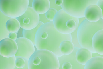 Fototapete - Pastel green 3d orbs background with delicate tones and subtle patterns in fluid design for dreamlike scene aesthetic. 3D rendering. Smooth pearl abstract pattern.