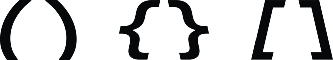 Fototapete - Text brackets icon set. Black quotation marks. Curly braces, double symmetric and angle. Vintage typographic symbol calligraphic quote frame. Doodle, element lettering. Vector for punctuation maths.