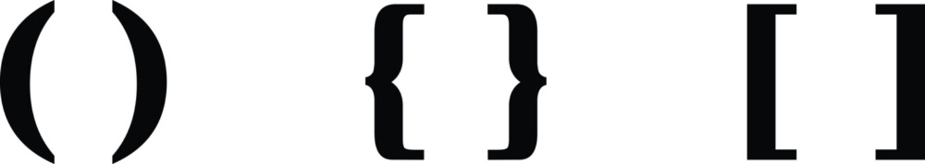 Fototapete - Text brackets icon set. Black quotation marks. Curly braces, double symmetric and angle. Vintage typographic symbol calligraphic quote frame. Doodle, element lettering. Vector for punctuation maths.