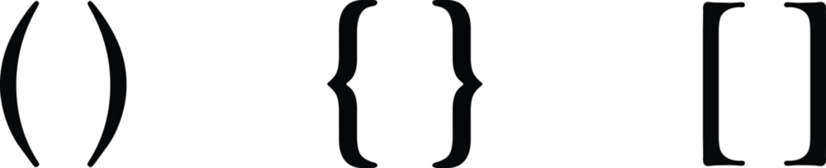 Fototapete - Text brackets icon set. Black quotation marks. Curly braces, double symmetric and angle. Vintage typographic symbol calligraphic quote frame. Doodle, element lettering. Vector for punctuation maths.