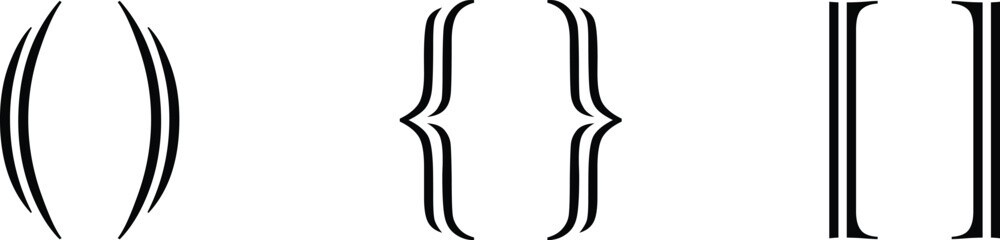 Fototapete - Text brackets icon set. Black quotation marks. Curly braces, double symmetric and angle. Vintage typographic symbol calligraphic quote frame. Doodle, element lettering. Vector for punctuation maths.