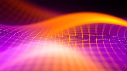 Poster - Abstract purple and orange wave grid digital art background