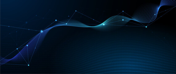 Leinwandbilder - Abstract internet network connection design for web site. Digital data, communication, science and futuristic concept. Vector molecule, Network Connected lines with dots, technology on blue background