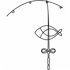 Poster - Minimalist fishing illustration featuring a stylized fish and angler element suitable for various design applications.