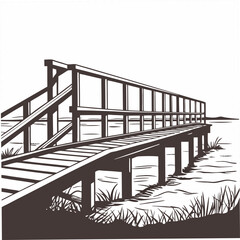 Poster - Artistic transparent black and white illustration of a bridge leading over water suitable for various design applications
